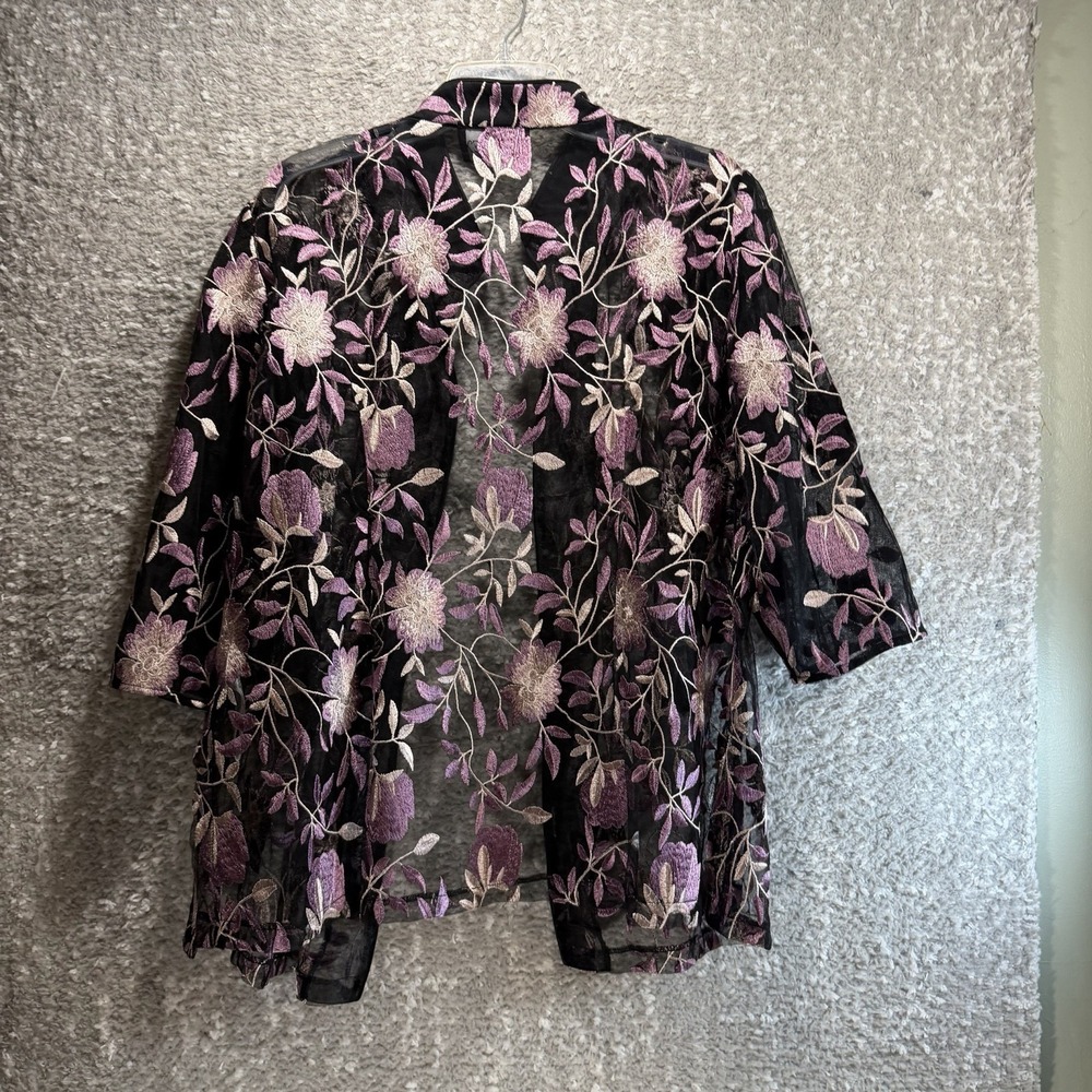 Alex Evenings Lace Floral Sheer Cardigan 1X 3/4 Sleeve Cover Up Formal Preppy - Picture 2 of 11